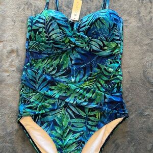 Tempt Me Tropical Leaf print criss cross front One Piece Swimsuit brand new SZ L